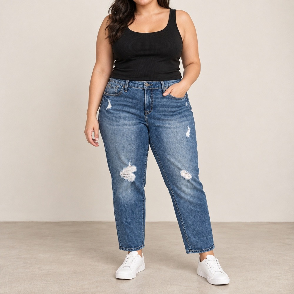 Torrid Perfect Boyfriend Ankle Jeans Blue Distressed Stretch 16R VTG Style PLUS